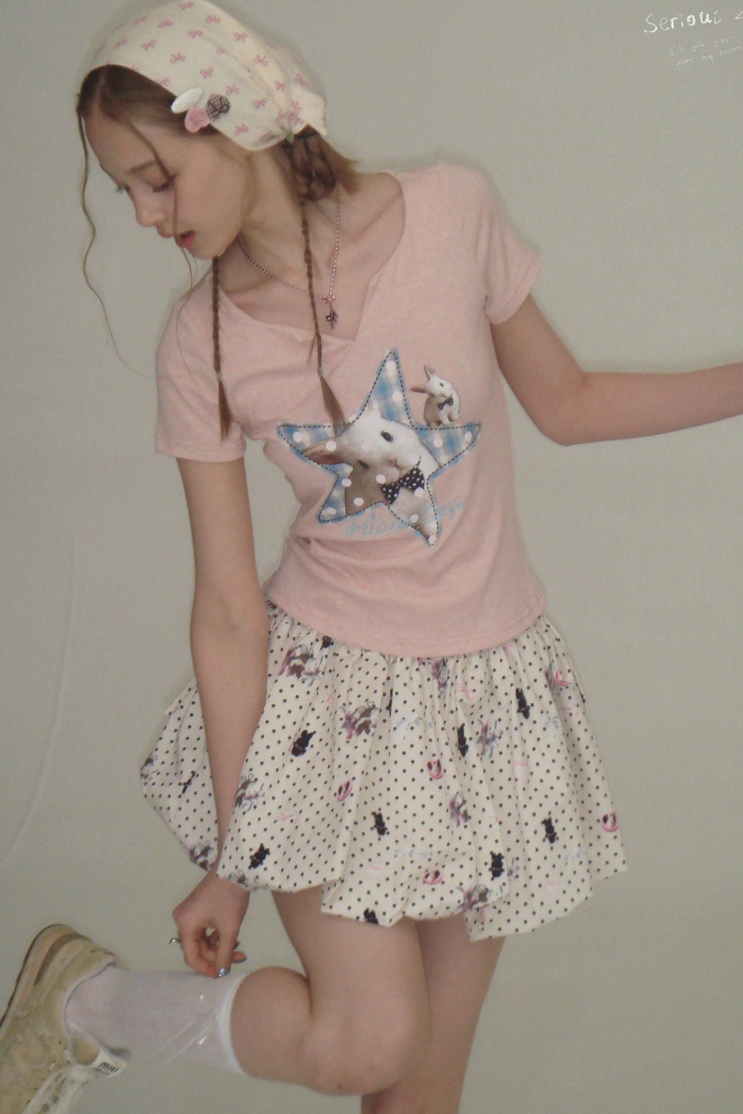 Fuzzy Pink Rabbit Print T-Shirt