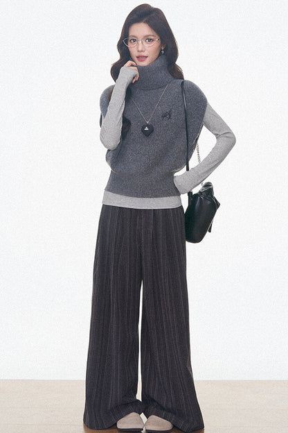 Layered Turtleneck Sweater and Pants 3-Piece Set-Up