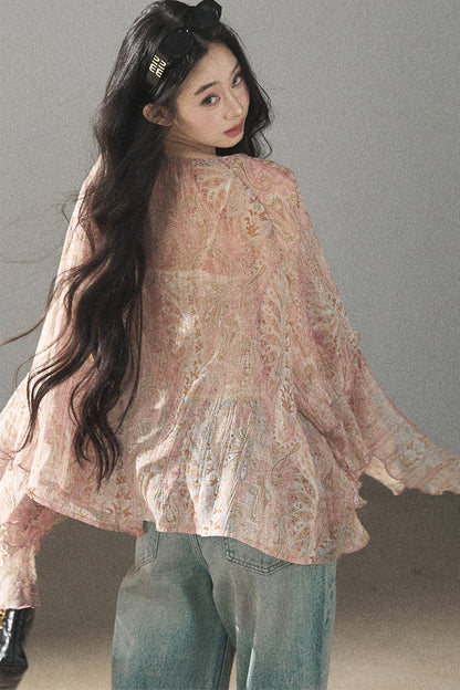 Chiffon Bell-Sleeve Blouse
