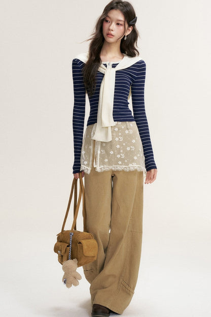 Color-Blocked Fake Two-Piece Knit Set-Up