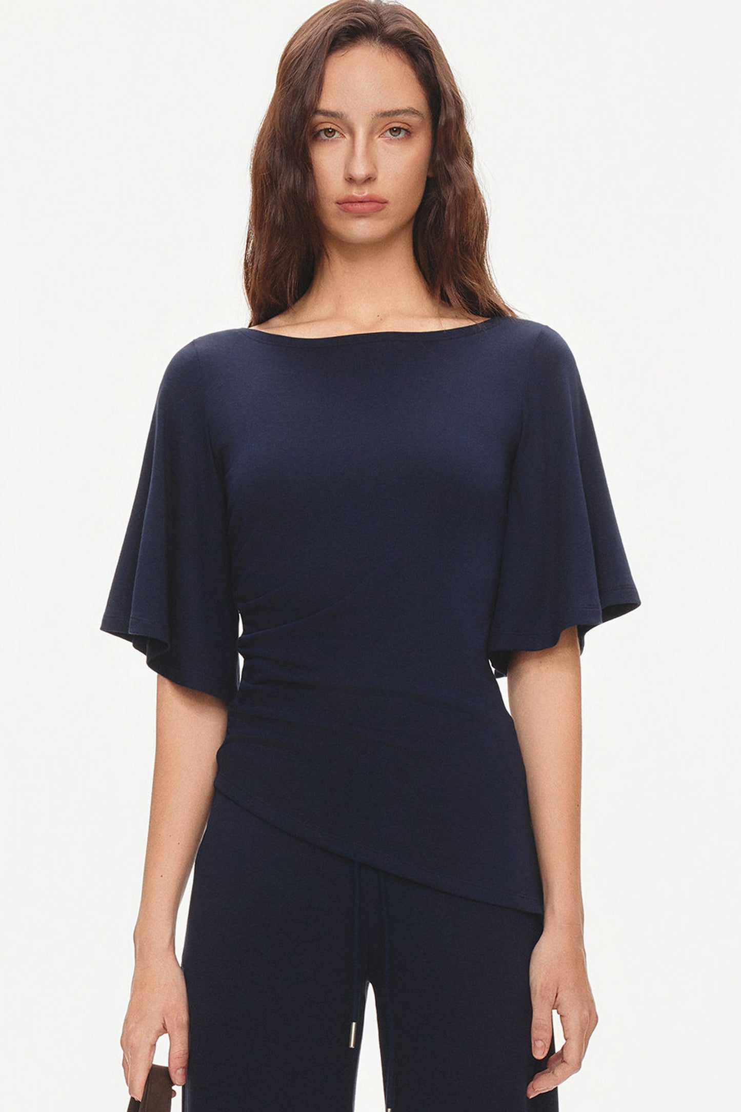 Ruched Modal Cotton Top and Wide-Leg Pants Set-Up