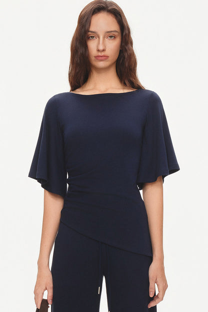 Ruched Modal Cotton Top and Wide-Leg Pants Set-Up