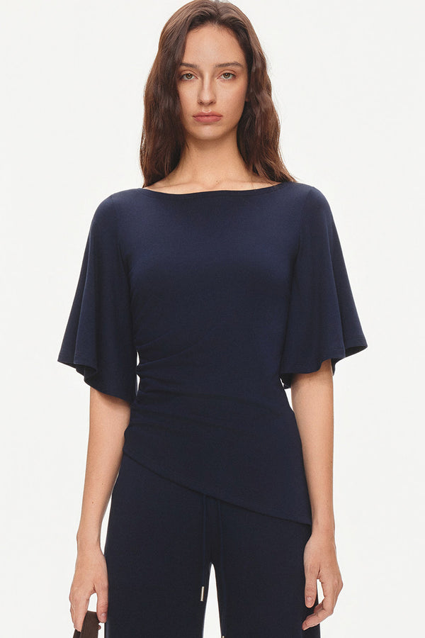 Ruched Modal Cotton Top and Wide-Leg Pants Set-Up