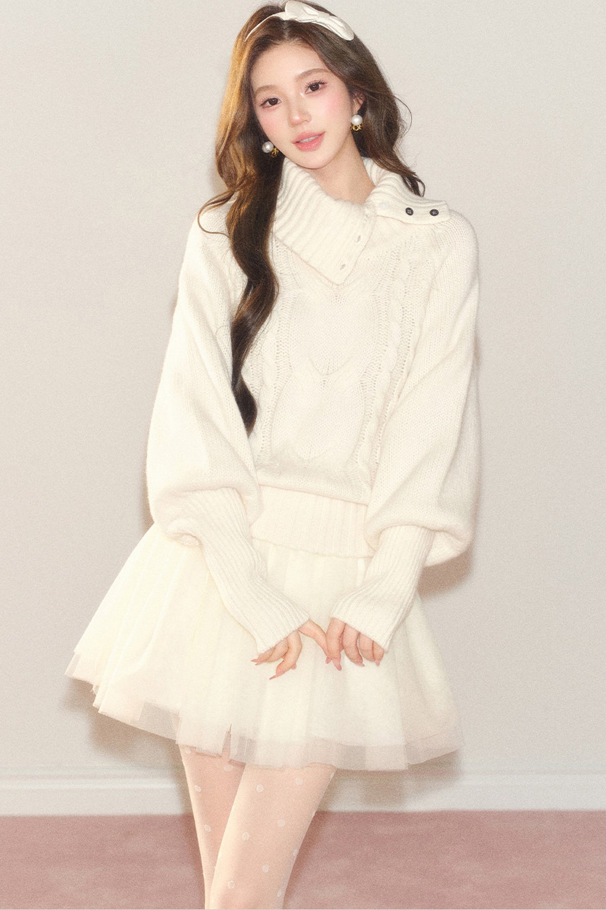 Cross-Button Lapel Knit Sweater