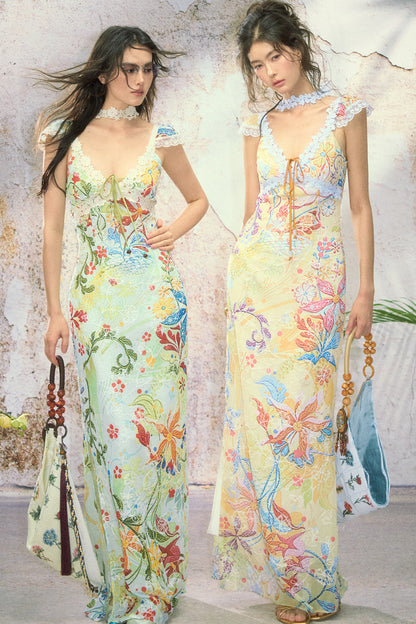 Floral Embroidered Lace Long Dress