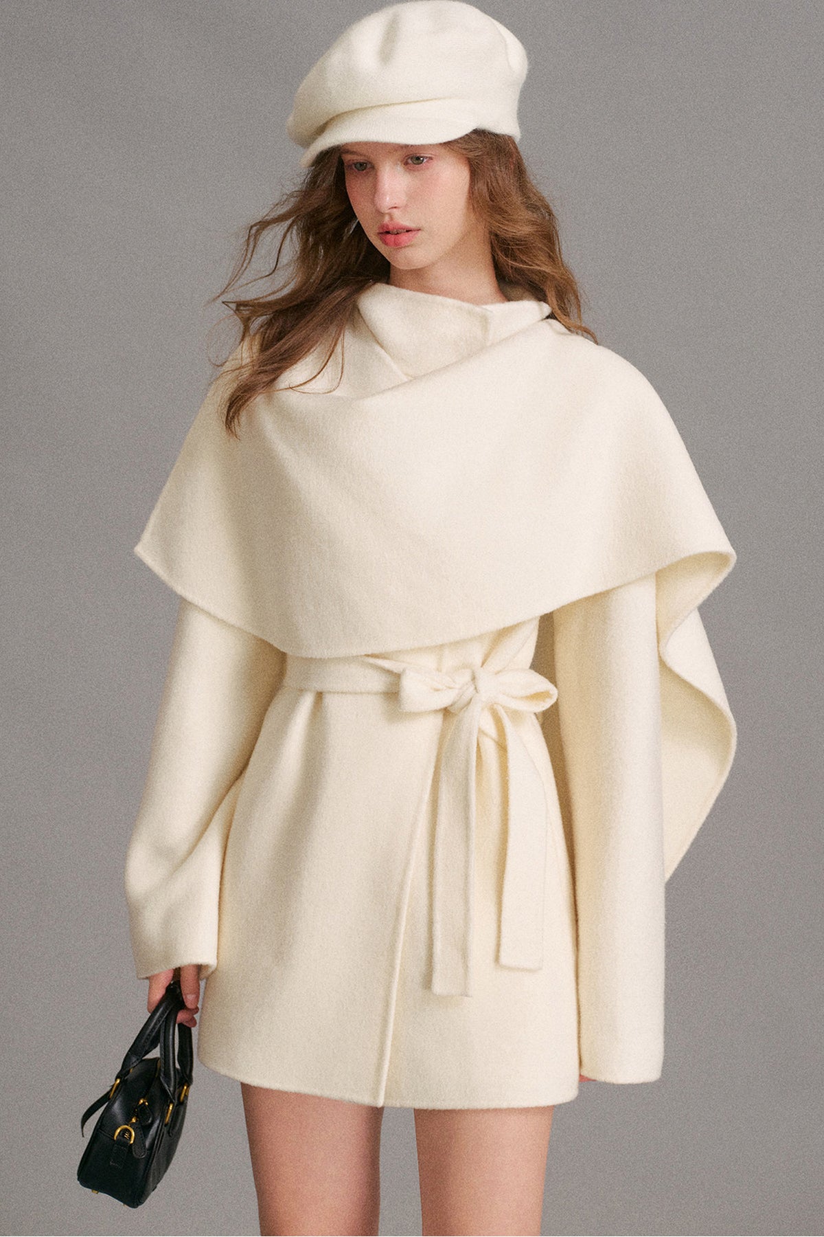 Detachable Cape Collar A-Line Wool Coat