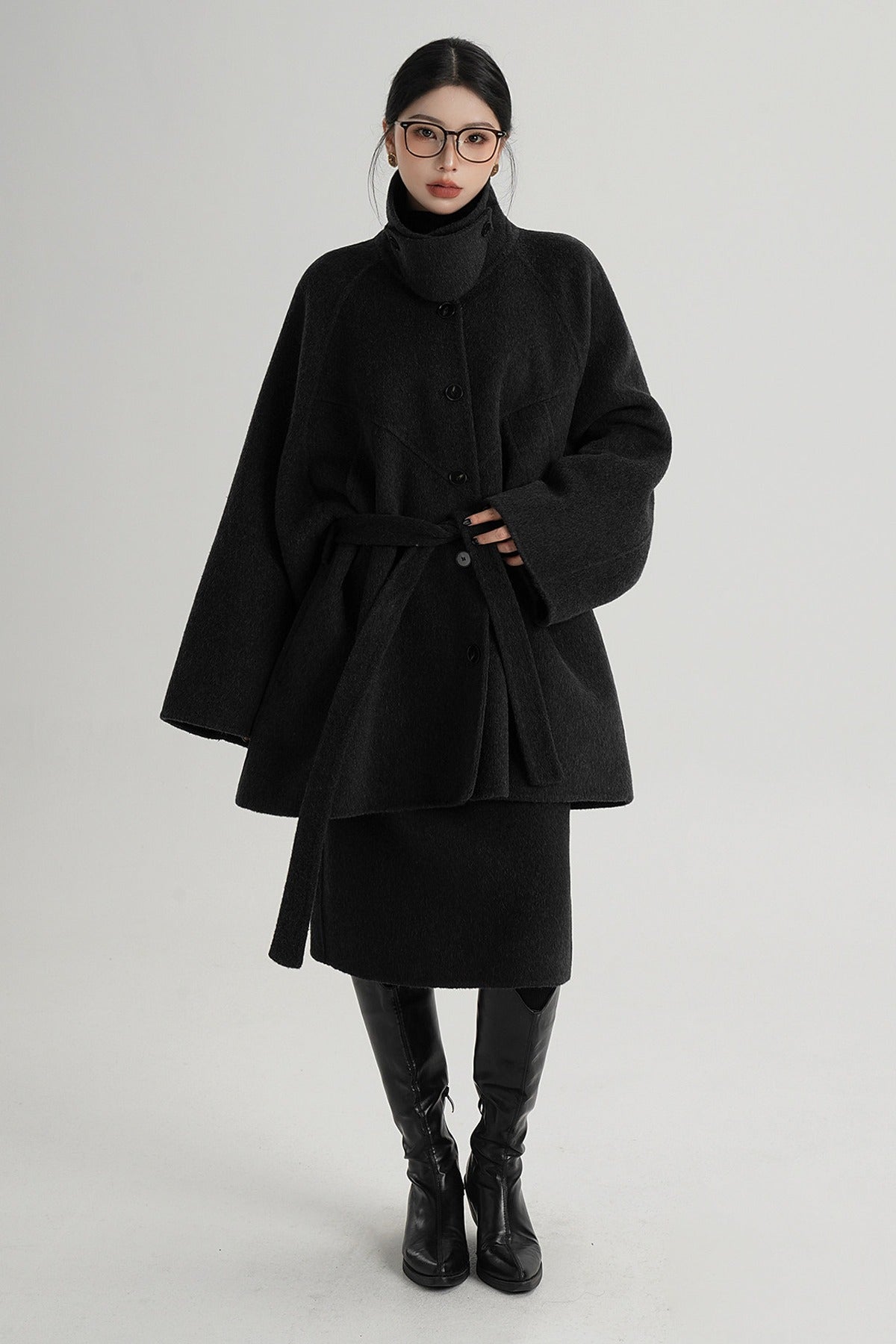 Mid-Length Armor Collar Wool Coat