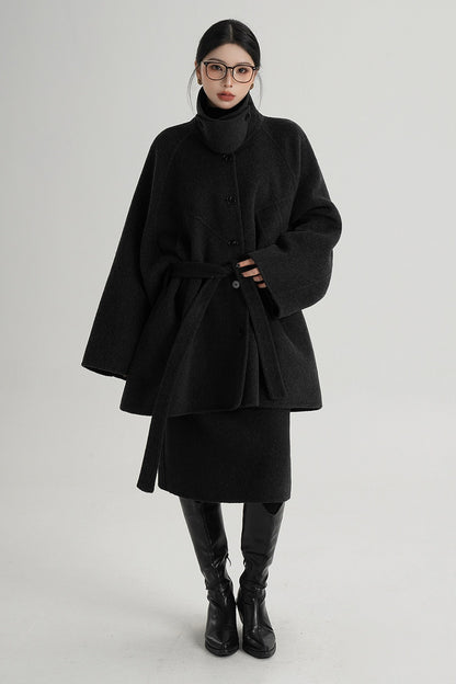 Mid-Length Armor Collar Wool Coat