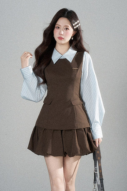 Preppy Layered-Look Striped Shirt Dress