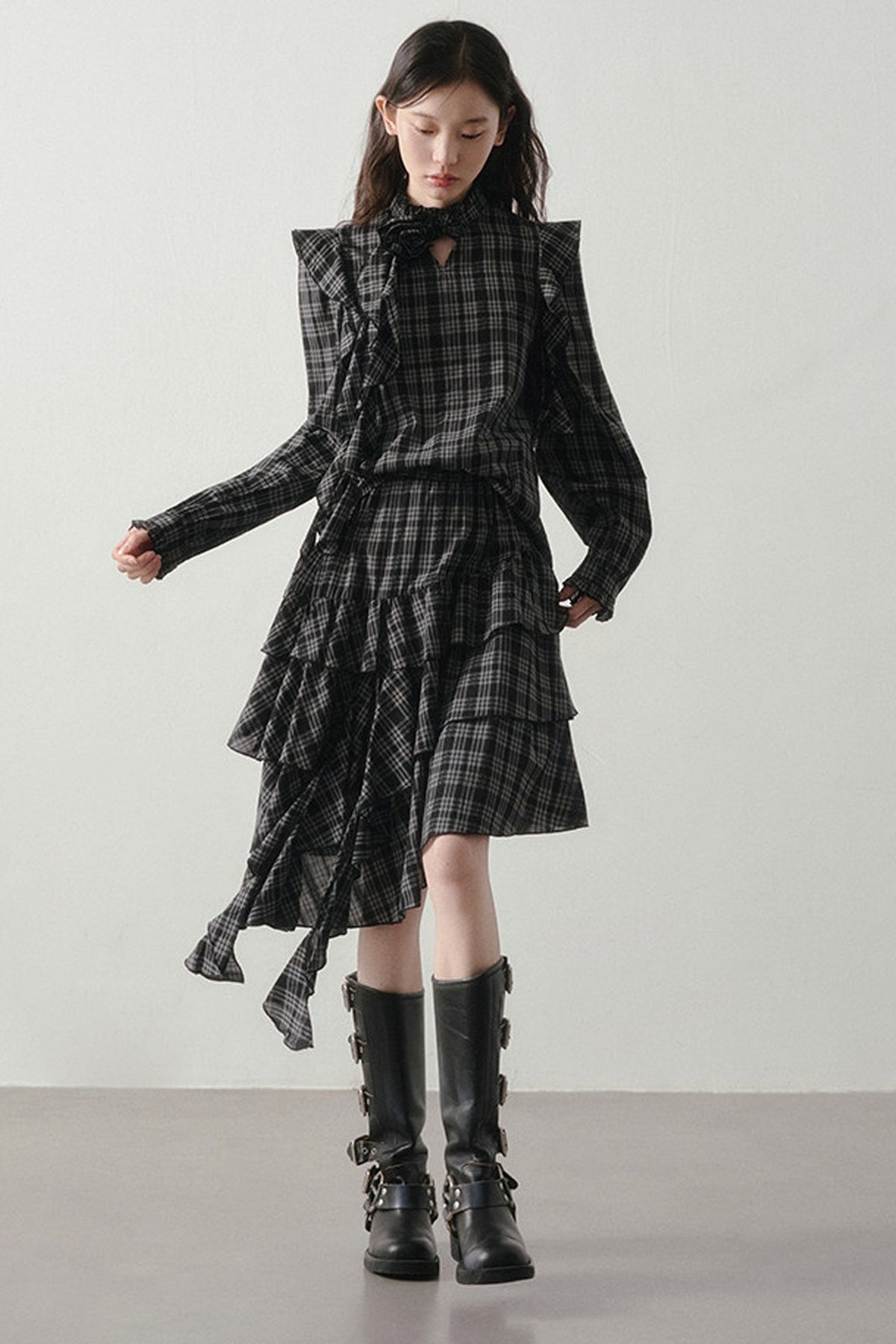 Retro Plaid Shirt and Half Skirt Set