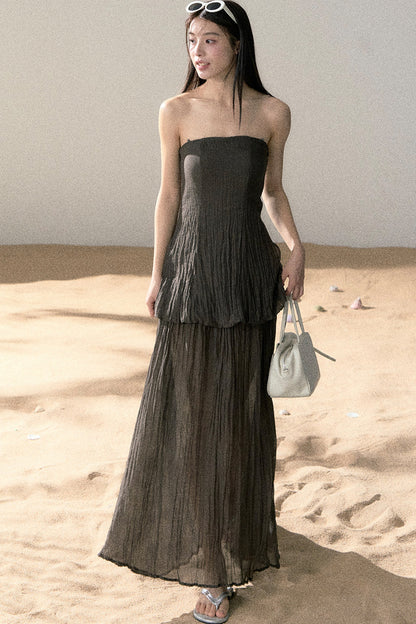 Ramie Pleated A-Line Dress