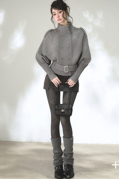 Capejacke mit vertikalem Rippstrick und Fledermausärmeln