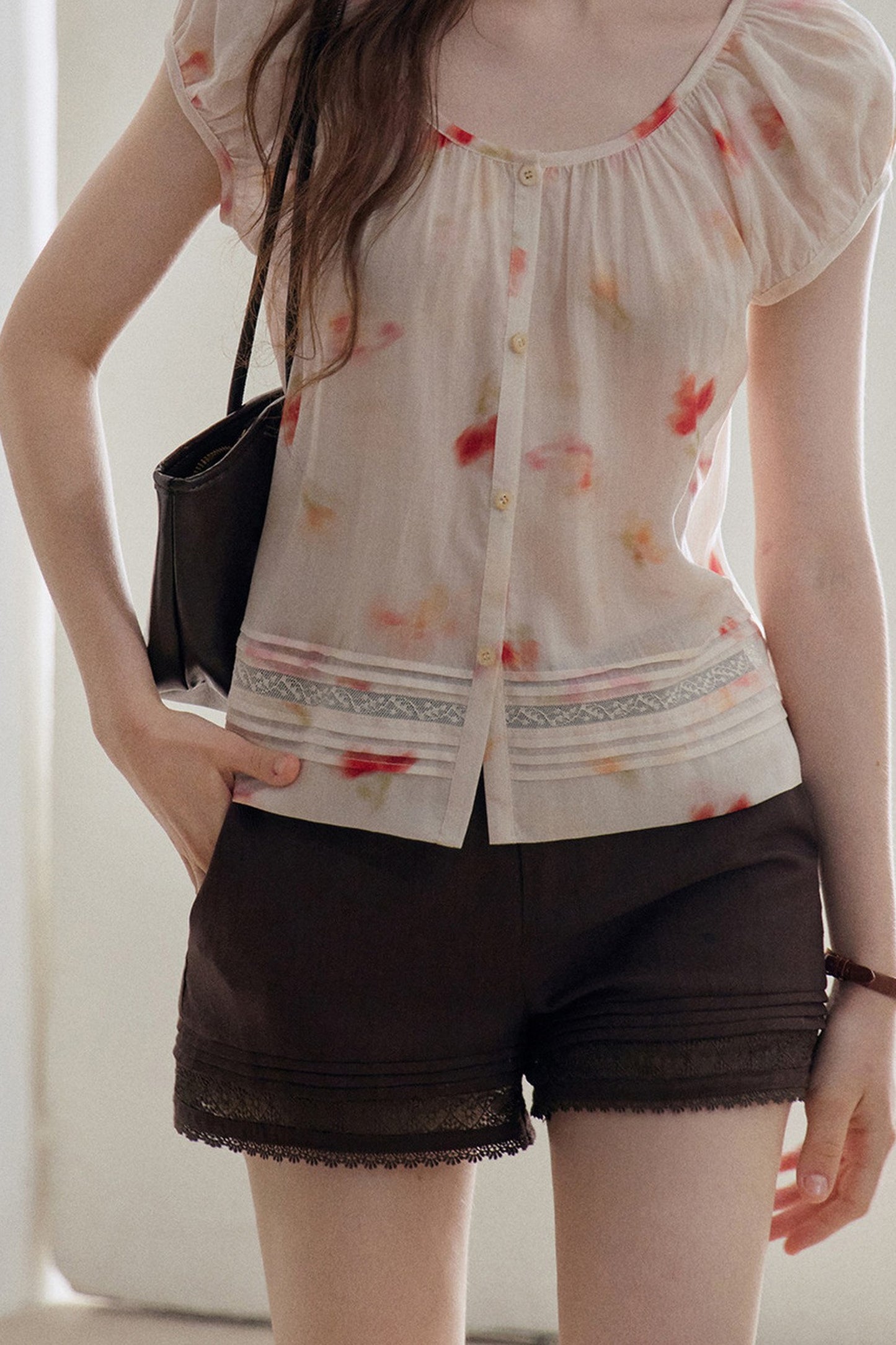 Floral Lyocell Short-Sleeve Blouse