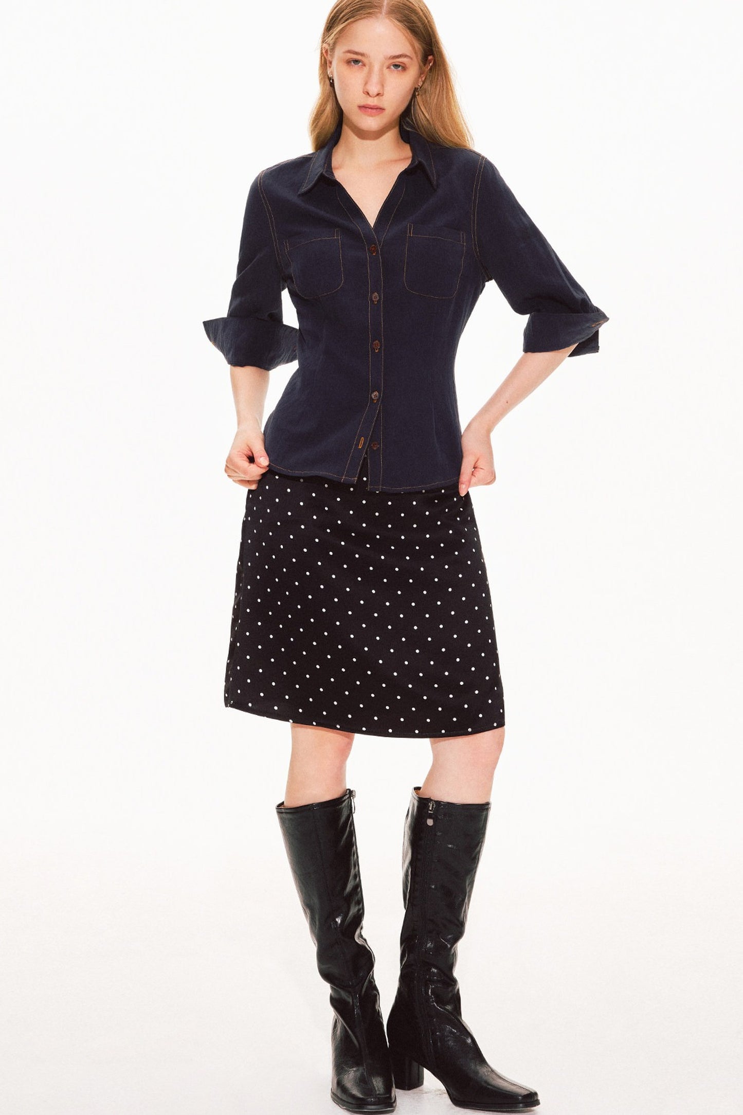 Acetat-Satinrock mit Polka-Dots