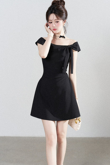 Black Off-Shoulder Knit Dress