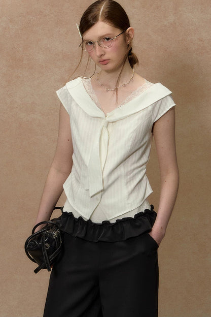 Lace-Trimmed Striped Blouse
