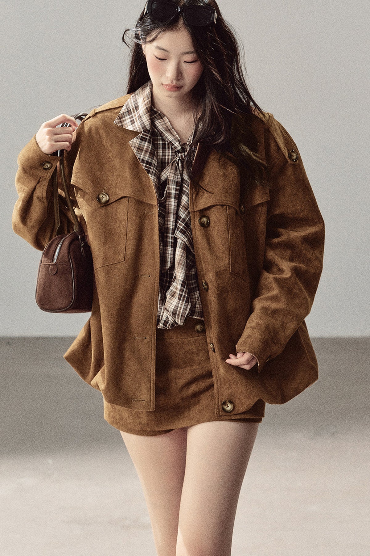 Faux Suede Jacket and Skirt Set-Up