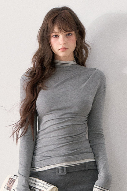 Gray Layered-Look Knit Top