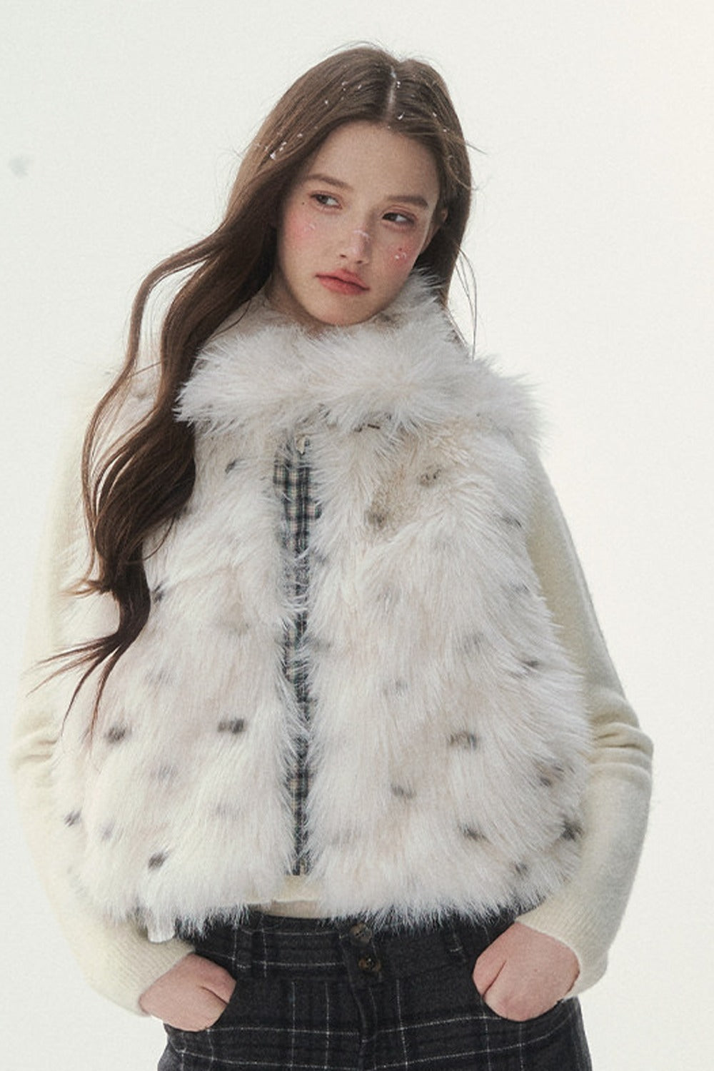 Reversible Polka Dot Plaid Faux Fur Vest