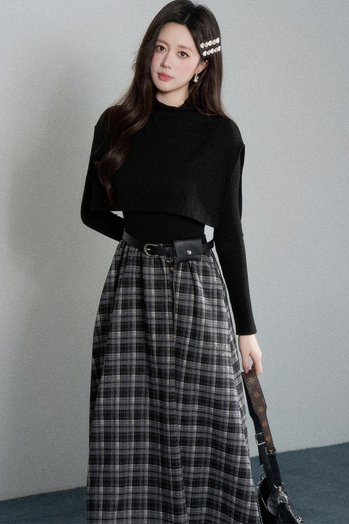 Black High-Neck Long-Sleeve Dress