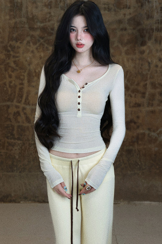 Milky Apricot Slim Fit Flowy T-Shirt