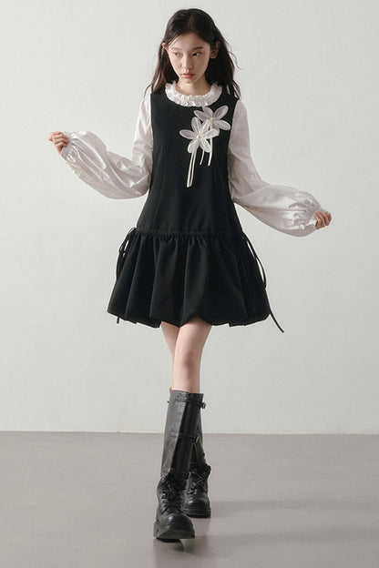 White Ruffled Collar Lantern Sleeve Blouse