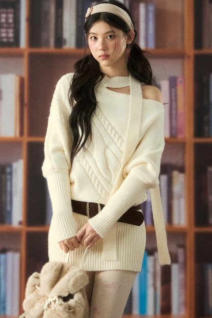 Halter Off-Shoulder Twist Knit Dress