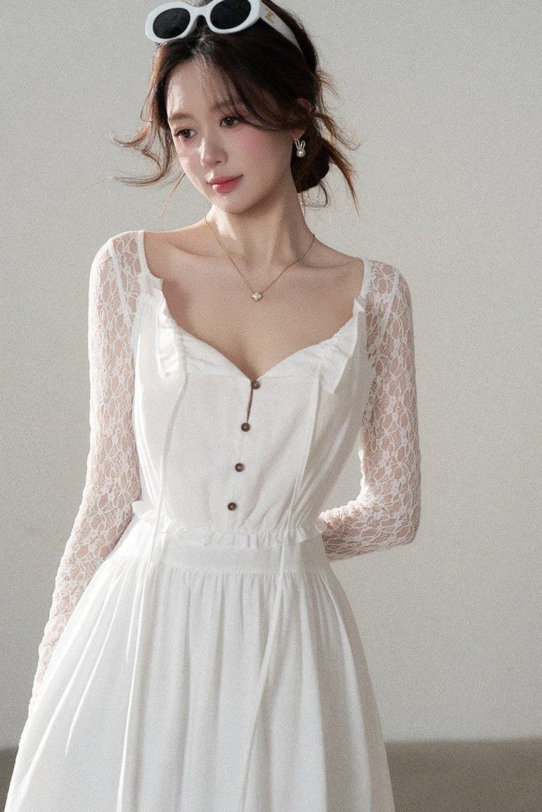 Robe trapèze en dentelle à boutons