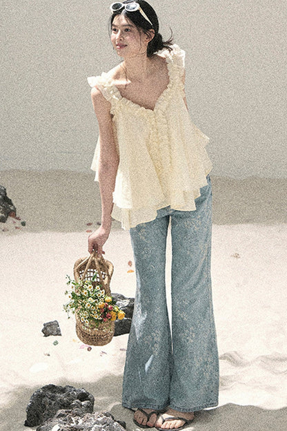 French Ruffled V-Neck Blouse