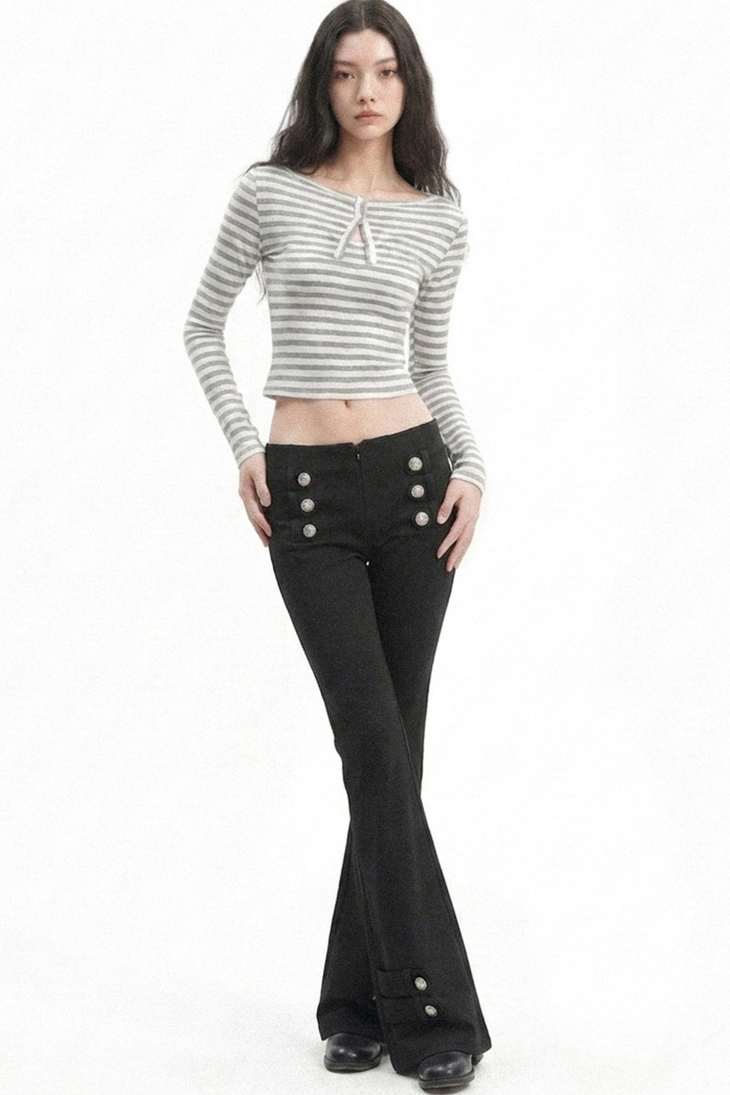 Low-Waist Waistless Buttoned Flared Pants