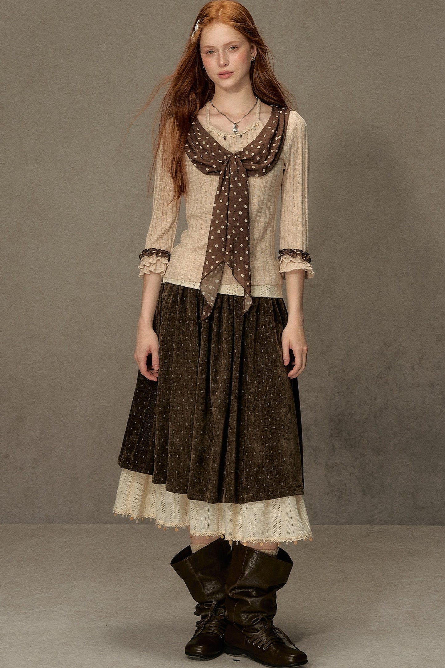 Polka Dot A-Line Corduroy Skirt