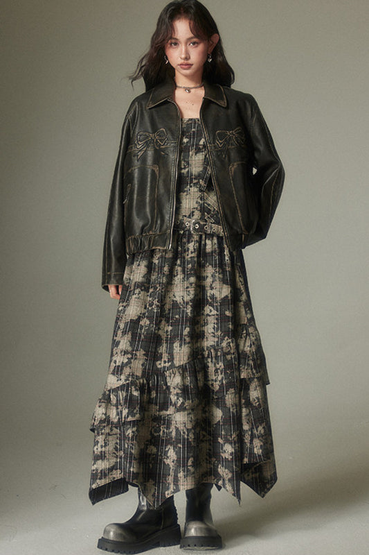 Retro Plaid Adjustable Dress