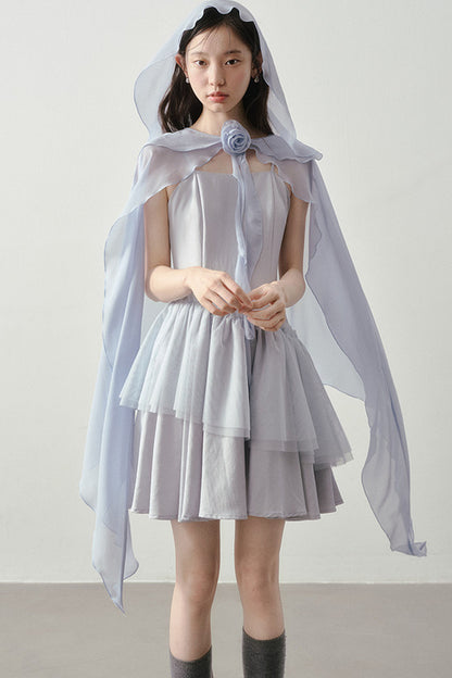 Muyu Camellia Cake Dress with Shawl Set