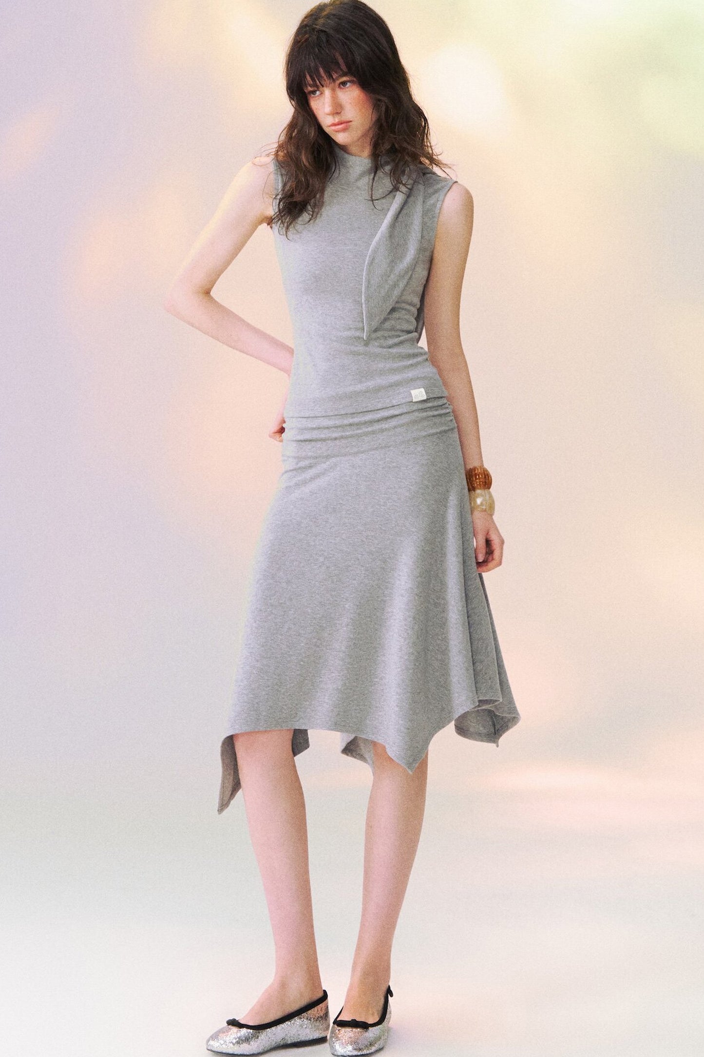 Ribbon Tie Sleeveless Top and Asymmetrical Skirt Set-Up