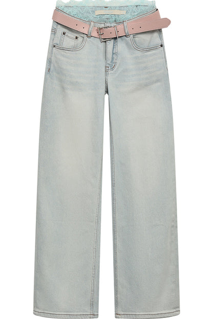 Low-Waist Lace Trim Jeans