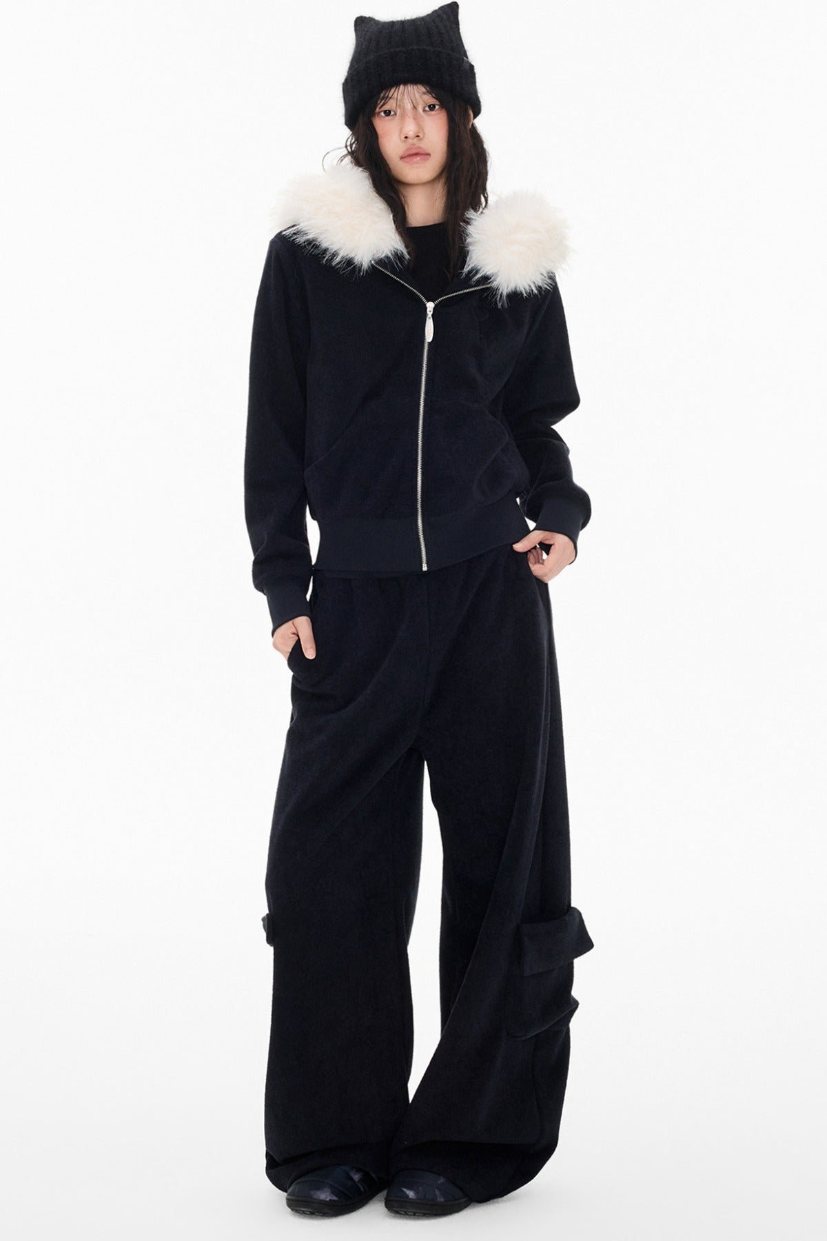 Detachable Fur Hood Jacket and Pants Set-Up