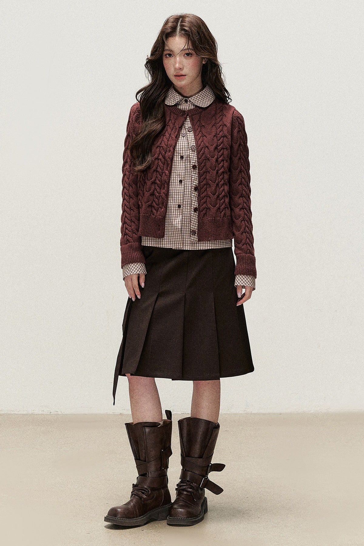 Plaid Layered-Look Knit Top