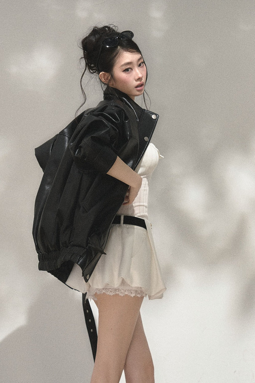 Lychee-Patterned Pu Biker Jacket