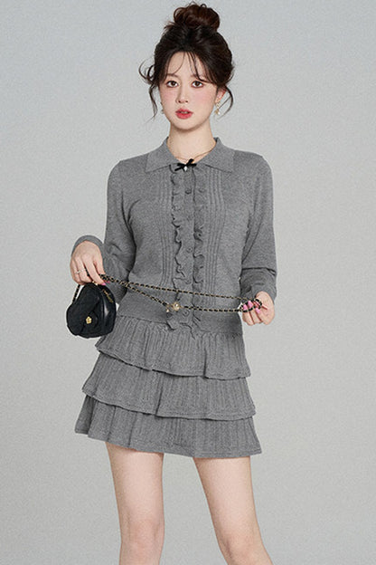 Miu-Style Knit Top and Tiered Skirt Set-Up
