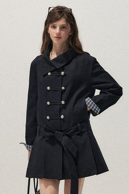 Navy Blue Napoleon Buckle Trench Coat
