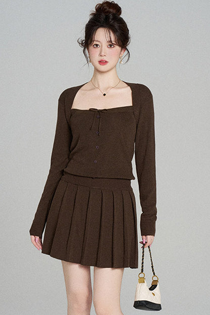 Square Neck Knit Top and Skirt Set-Up
