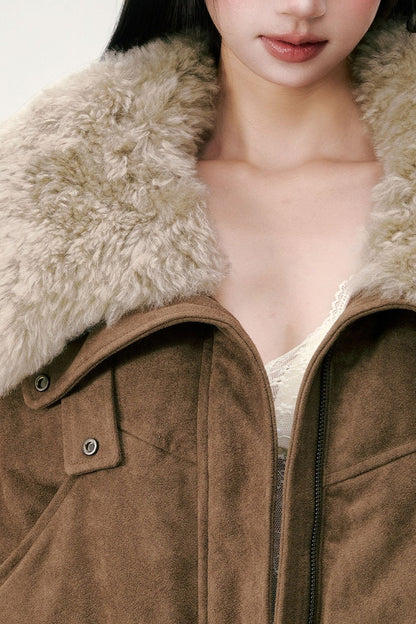 Olive Green Wool Collar Down Jacket