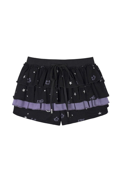 Black Purple Print Cake Skirt Set-Up