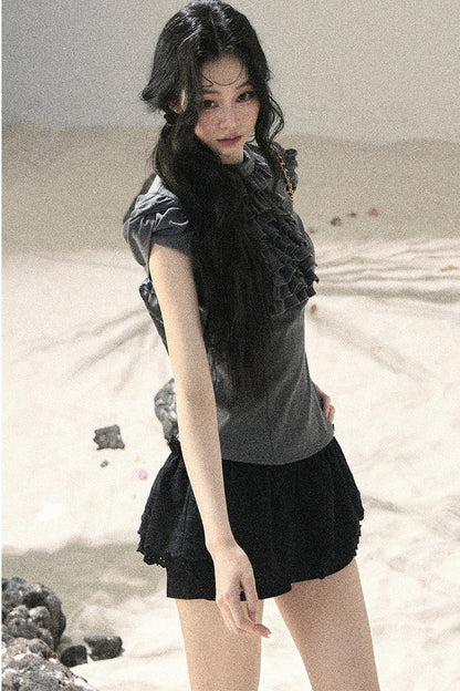 French Ruffle Puff Sleeve Top