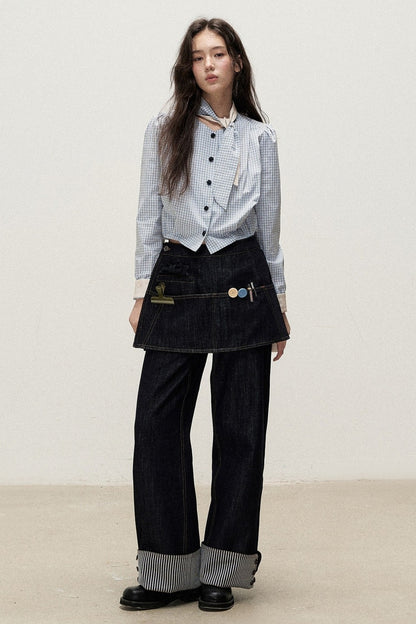 Two-Piece Detachable Apron Cuffed Jeans