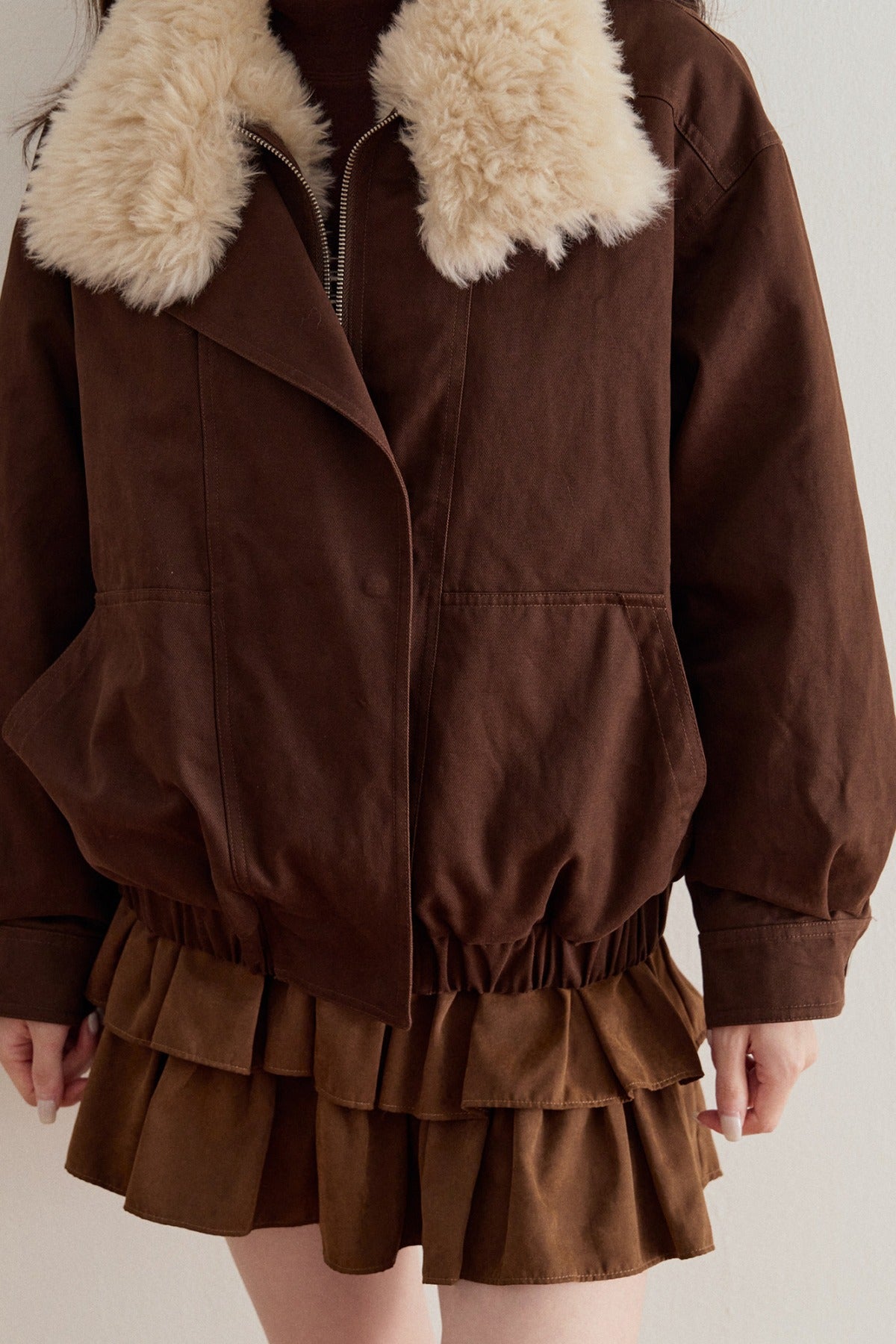 Imitation Lamb Fur Collar Short Jacket