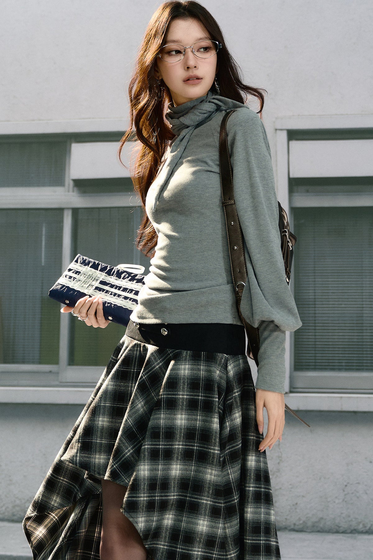 Ribbon Lantern Sleeve Knit Top