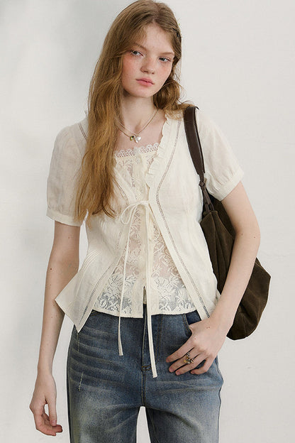 Plaid Lace Vintage Blouse