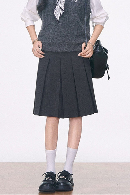 Knitted Vest Shirt and Skirt 3-Piece Set-Up