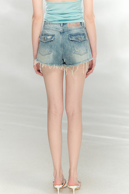 Distressed Rhinestone Denim Shorts